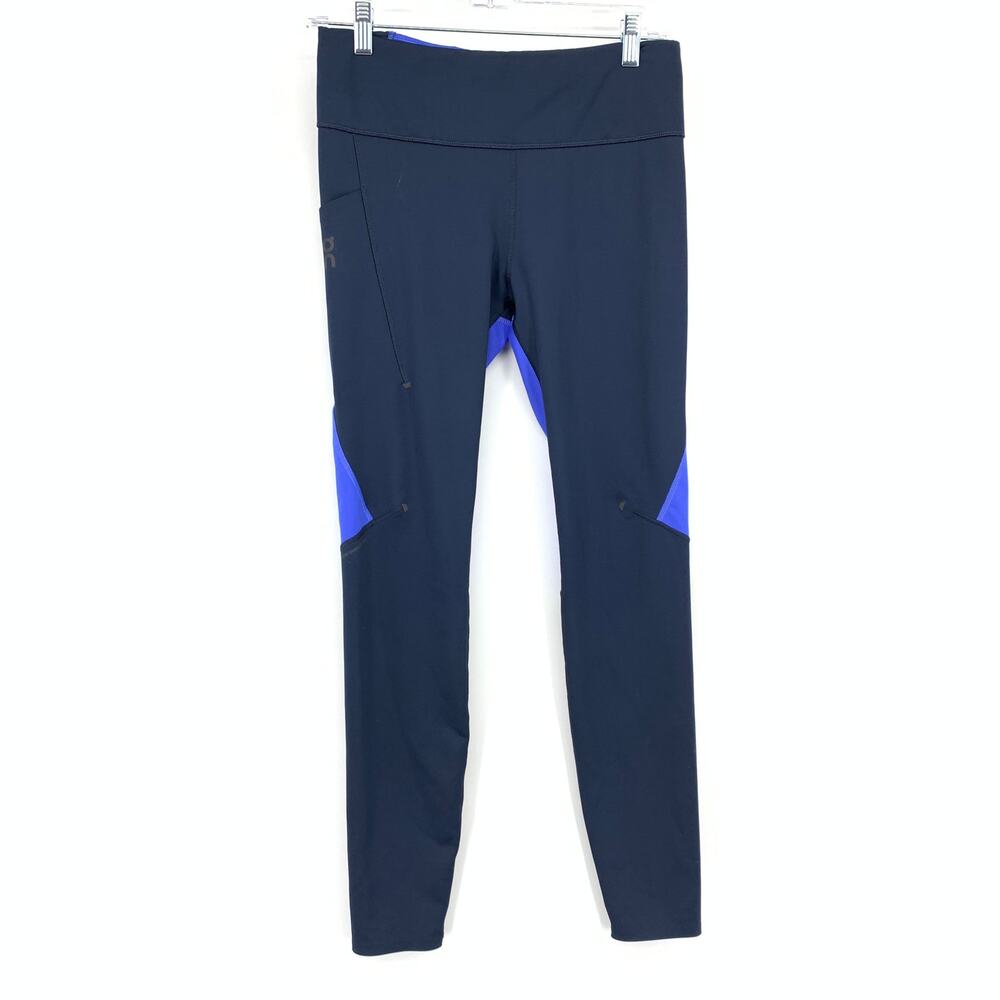 Run On Clouds Performance Tights Womens Size M Blue Colorblock Rear Zip Pocket